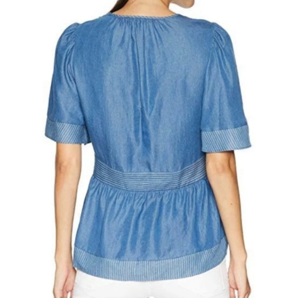 Kate Spade Railroad Top Indigo Broome Street Chambray Tassels Medium Loose Fit